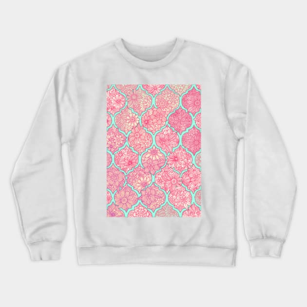 Moroccan Floral Lattice Arrangement - pink Crewneck Sweatshirt by micklyn